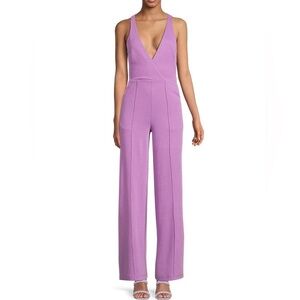 Victor Glemaud Plunge Neckline Jumpsuit SZ Small Lilac Wide Leg $250 Retail READ